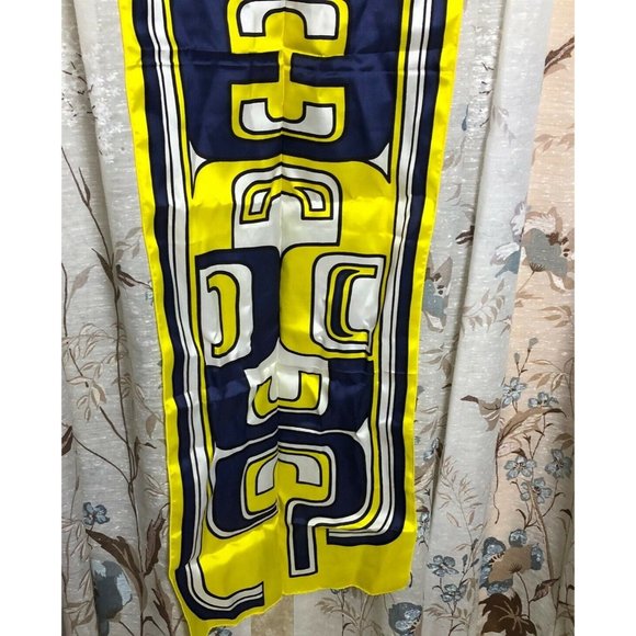 Vintage P St. Hilaire Paris Graphic Scarf Yellow Blue 14 x 54 - Picture 8 of 8